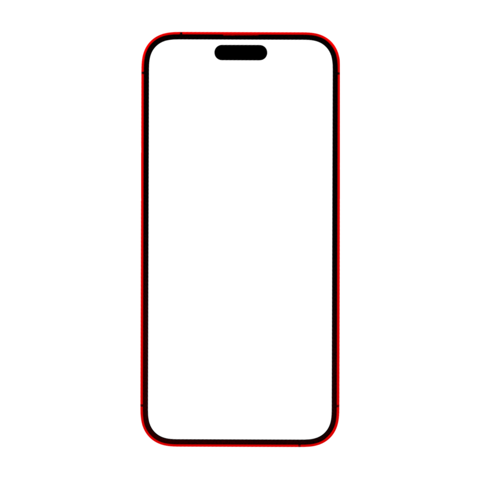 Red smartphone mockup blank screen isolated on transparent background. Png smartphone mockup frame.