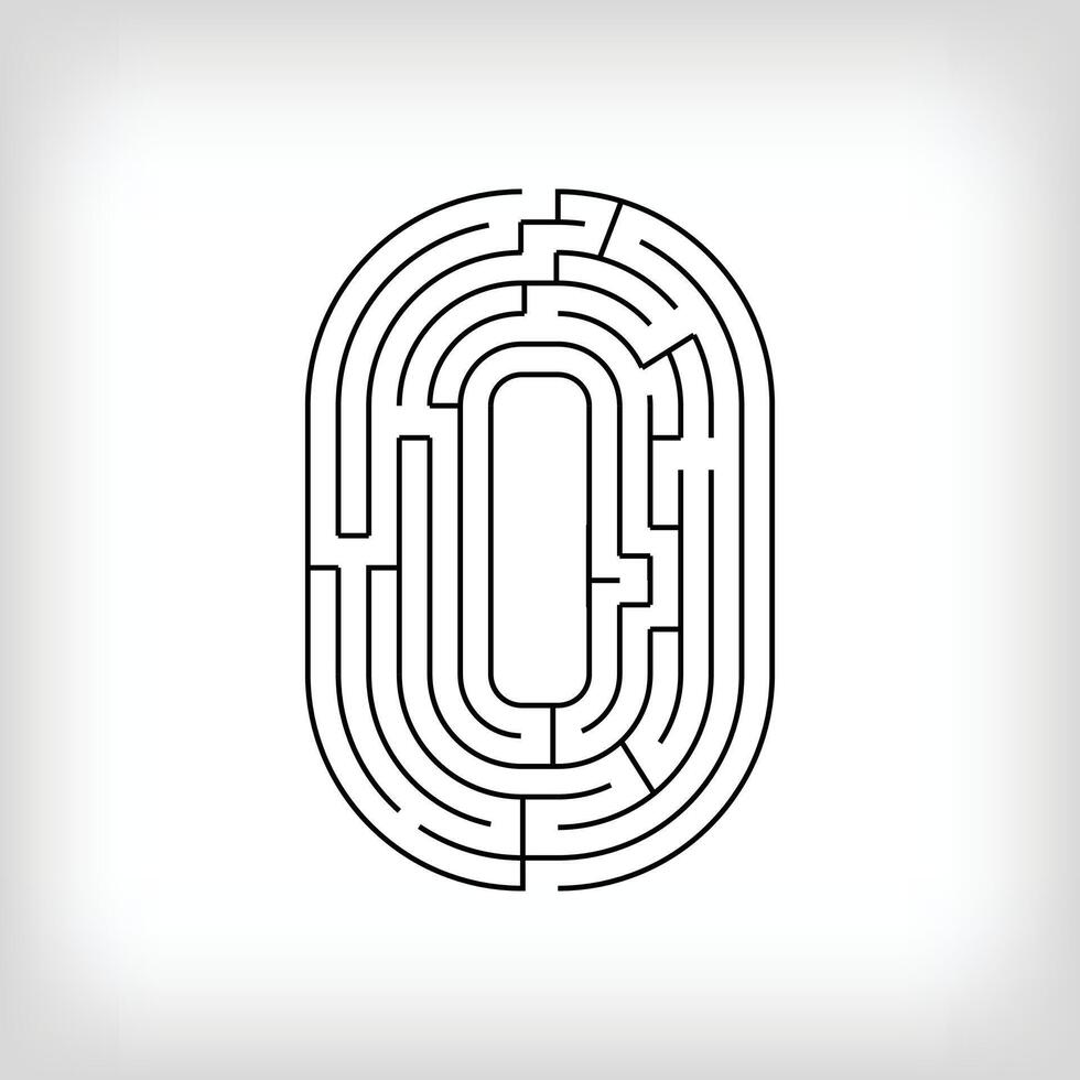 Unique linear number 0 maze puzzle. The most confusing gaming activity. vector