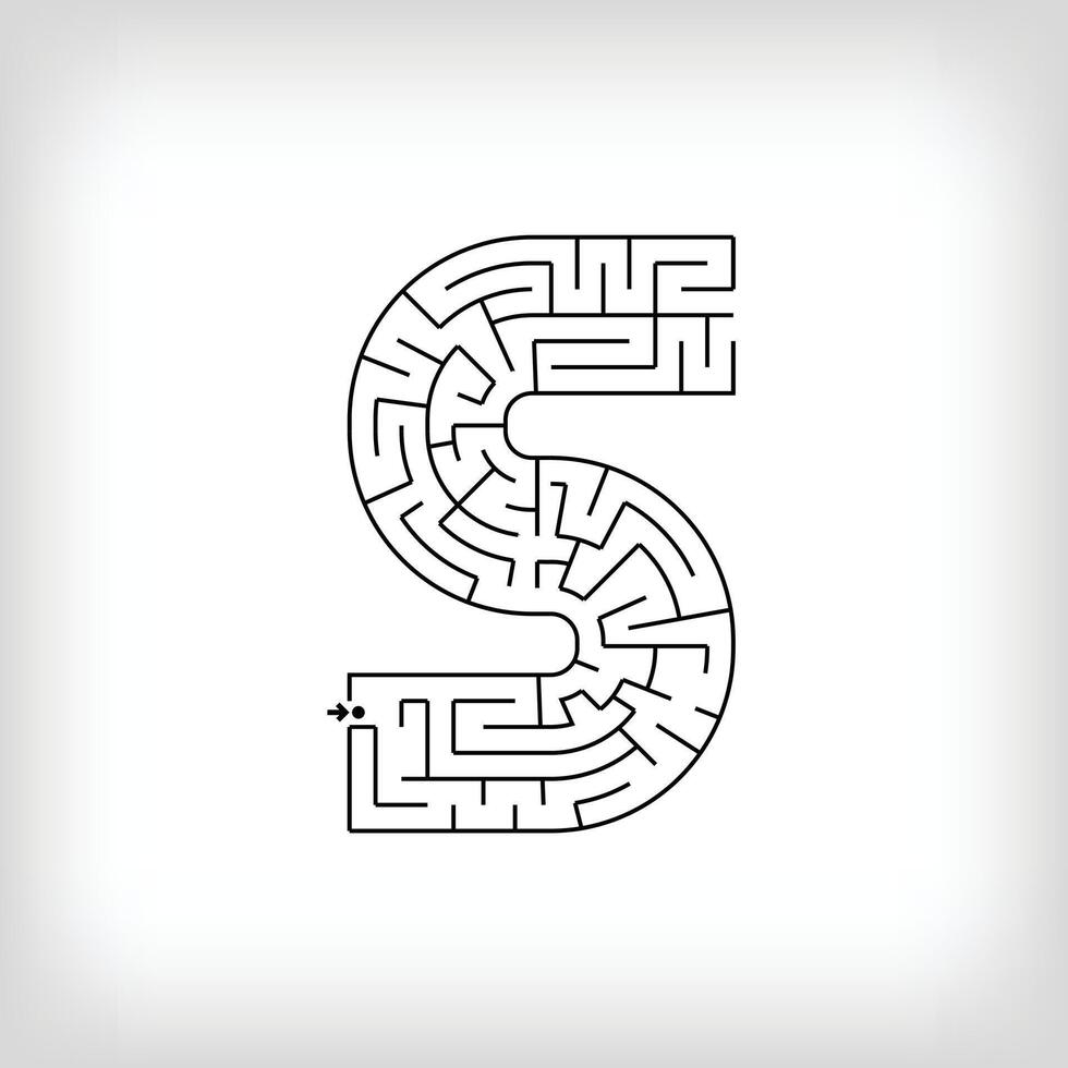 Unique linear letter S maze puzzle. Confusing game and educational activity set. vector