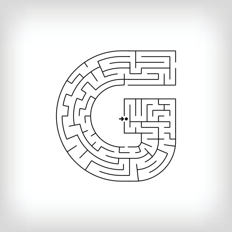 Unique linear letter G maze puzzle. Confusing game and educational activity set. vector