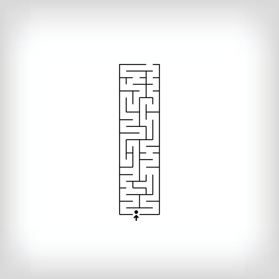 Unique linear letter I maze puzzle. Confusing game and educational activity set. vector