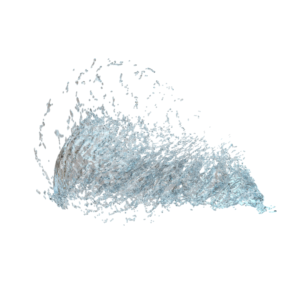 Éclaboussure d'eau 3d transparente, eau bleue claire dispersée autour d'isolement. illustration de rendu 3d png