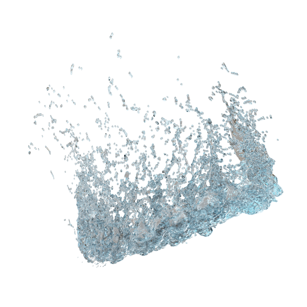 3d water splash transparent, clear blue water scattered around isolated. 3d render illustration png