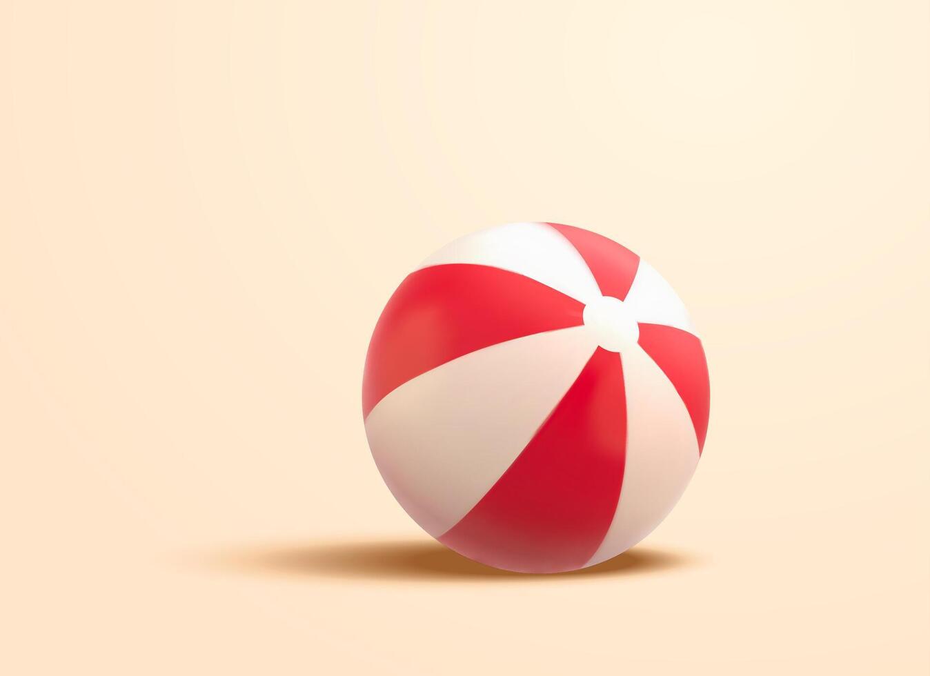 3d red and white beach ball. Illustration of an inflatable summer toy for vacation, sports, or pool party vector