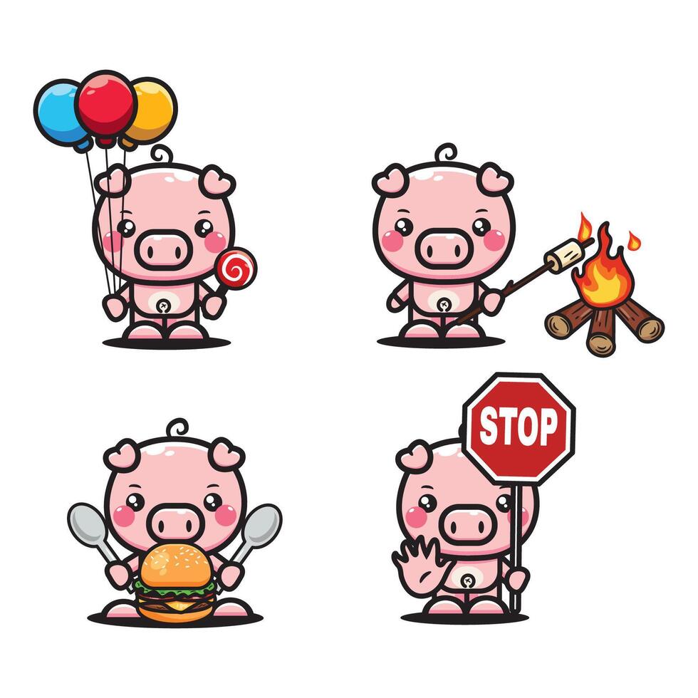 cute vector design illustration of pig bundle