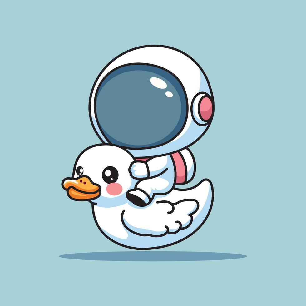 Funny Vector Design Illustration Astronout Riding a Duck