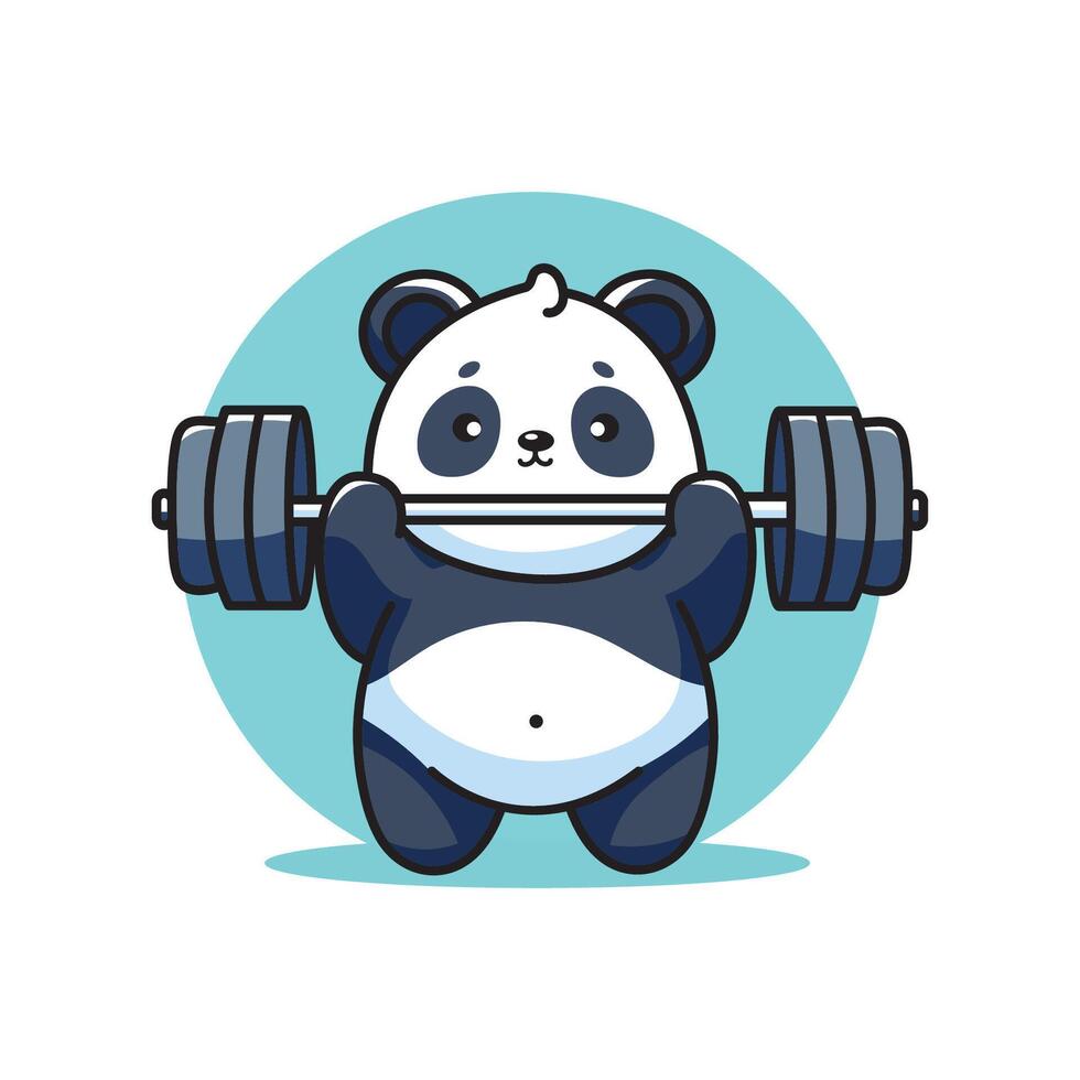 Vector Design Illustration of Cute Panda Lifting Weights