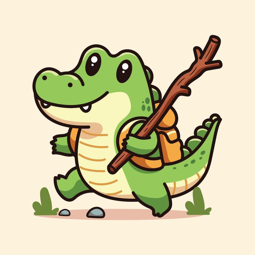 Vector illustration of cute crocodile adventure