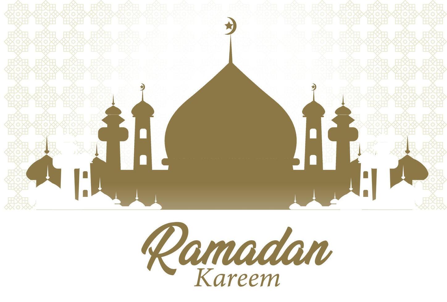 Vector Ramadan kareem celebration with mosqoues silhouette a pattern and ornament arabic gold white gradient background
