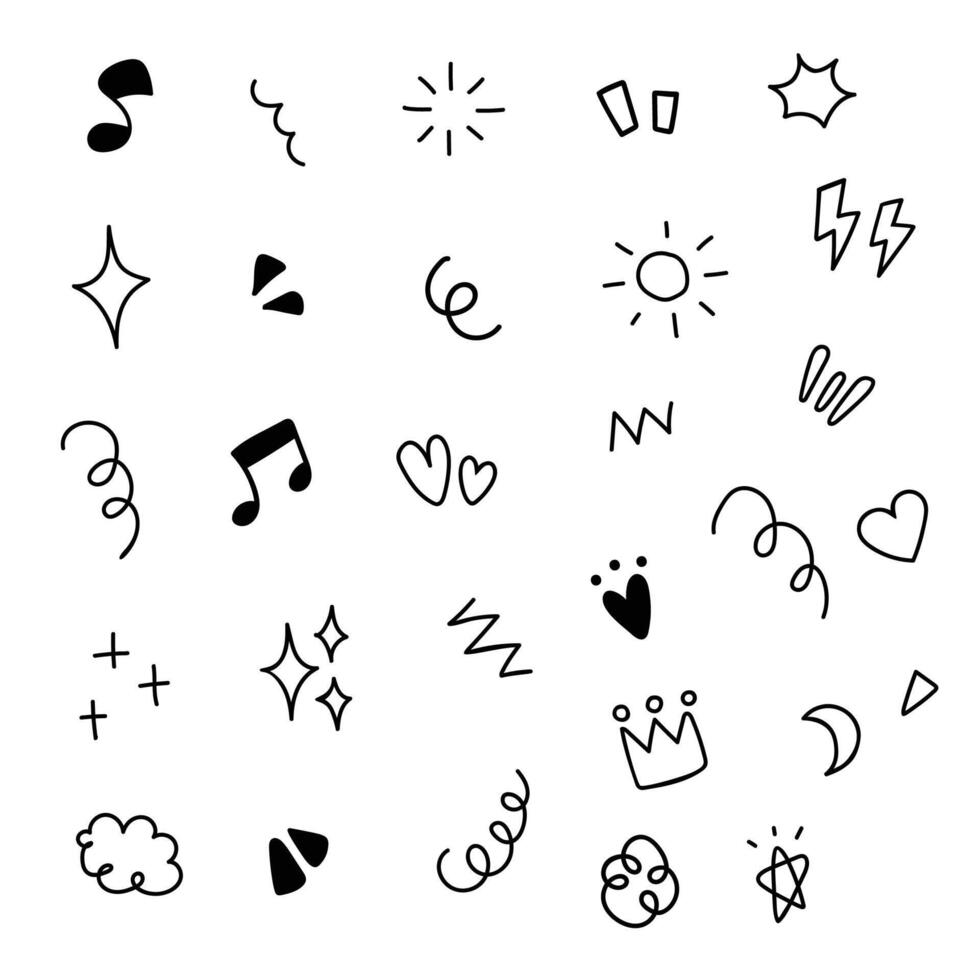 Doodle hand drawn. Element of star, sparkle, heart and music vector