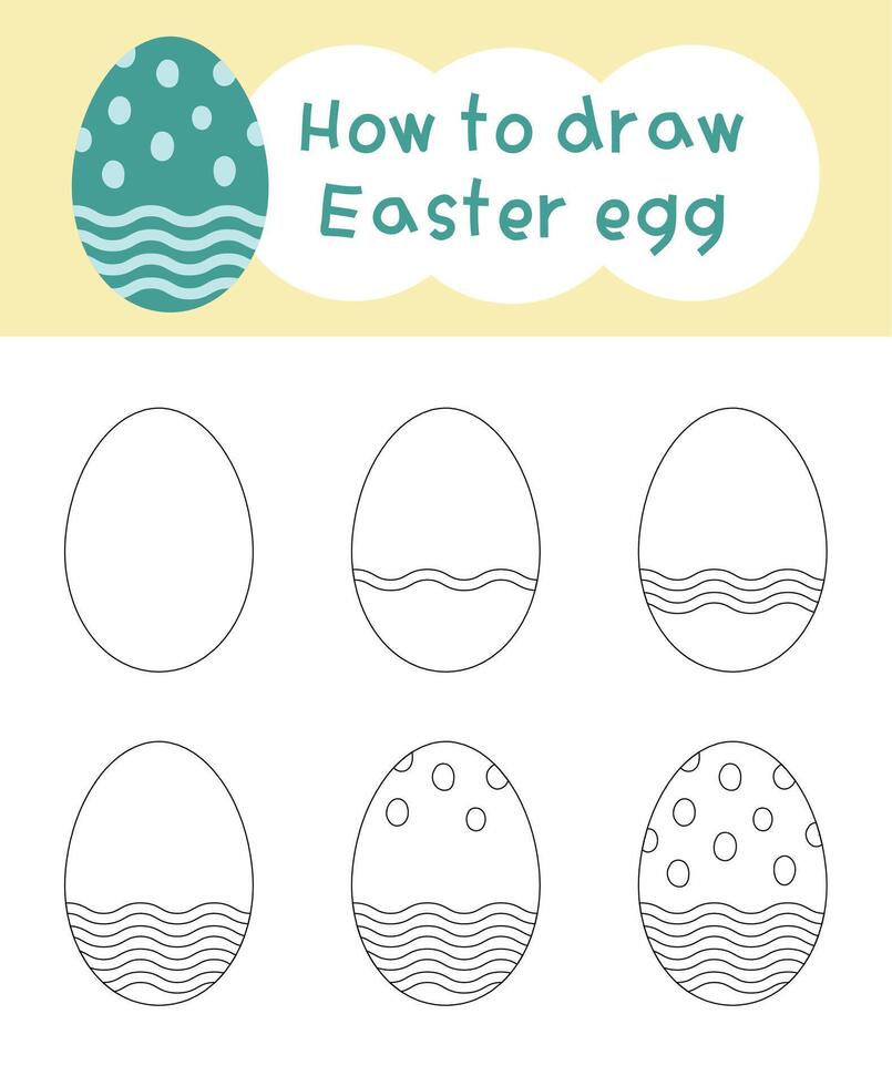 How to draw easter egg cartoon step by step for kid book, spring, coloring book and education vector