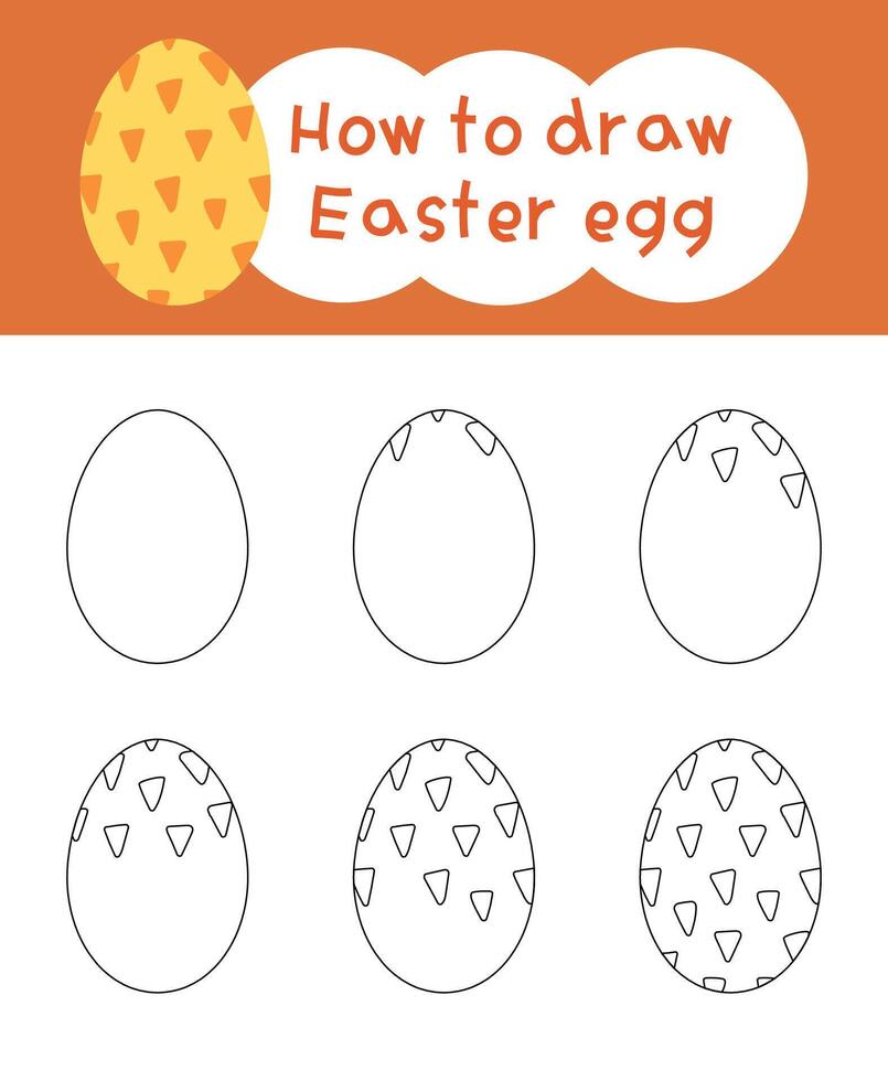 How to draw easter egg cartoon step by step for kid book, spring, coloring book and education vector