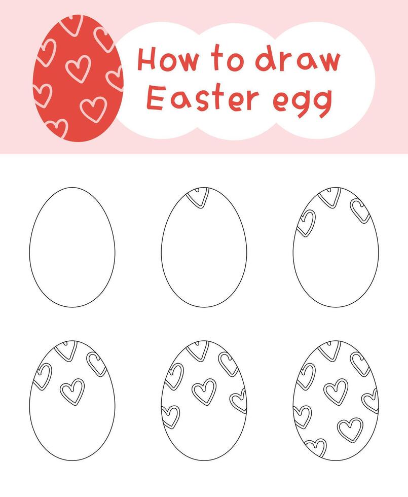 How to draw easter egg cartoon step by step for kid book, spring, coloring book and education vector