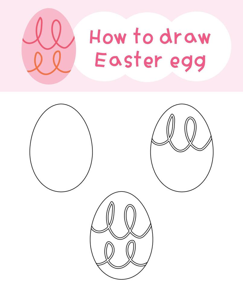 How to draw easter egg cartoon step by step for kid book, spring, coloring book and education vector