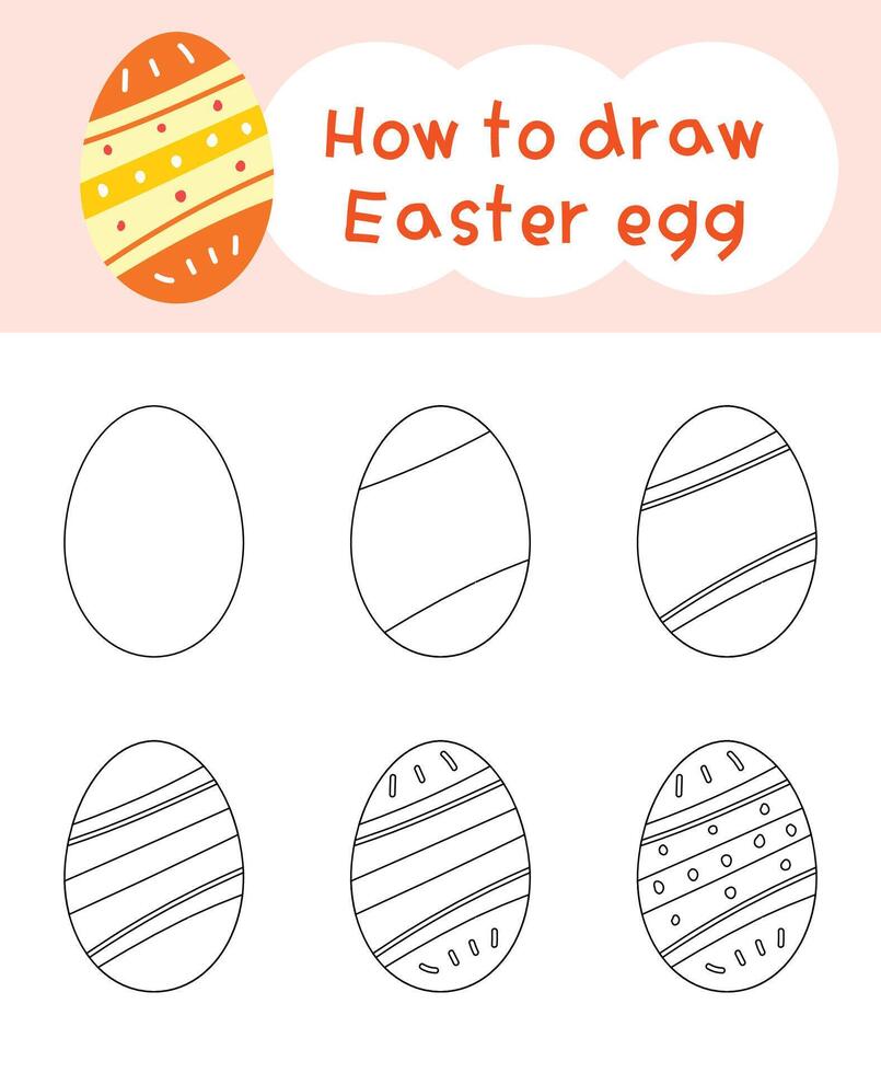 How to draw easter egg cartoon step by step for kid book, spring, coloring book and education vector