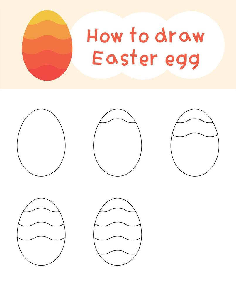 How to draw easter egg cartoon step by step for kid book, spring, coloring book and education vector