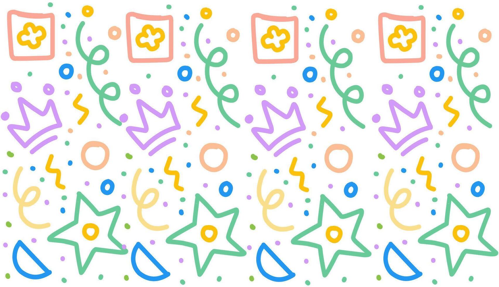 Fun colorful line doodle seamless pattern. Creative minimalist style art background for children or trendy design with basic shapes. Simple childish scribble backdrop. vector