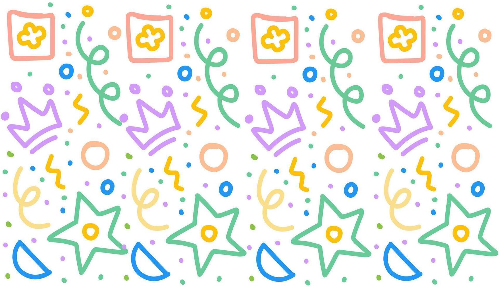 Fun colorful line doodle seamless pattern. Creative minimalist style art background for children or trendy design with basic shapes. Simple childish scribble backdrop. vector