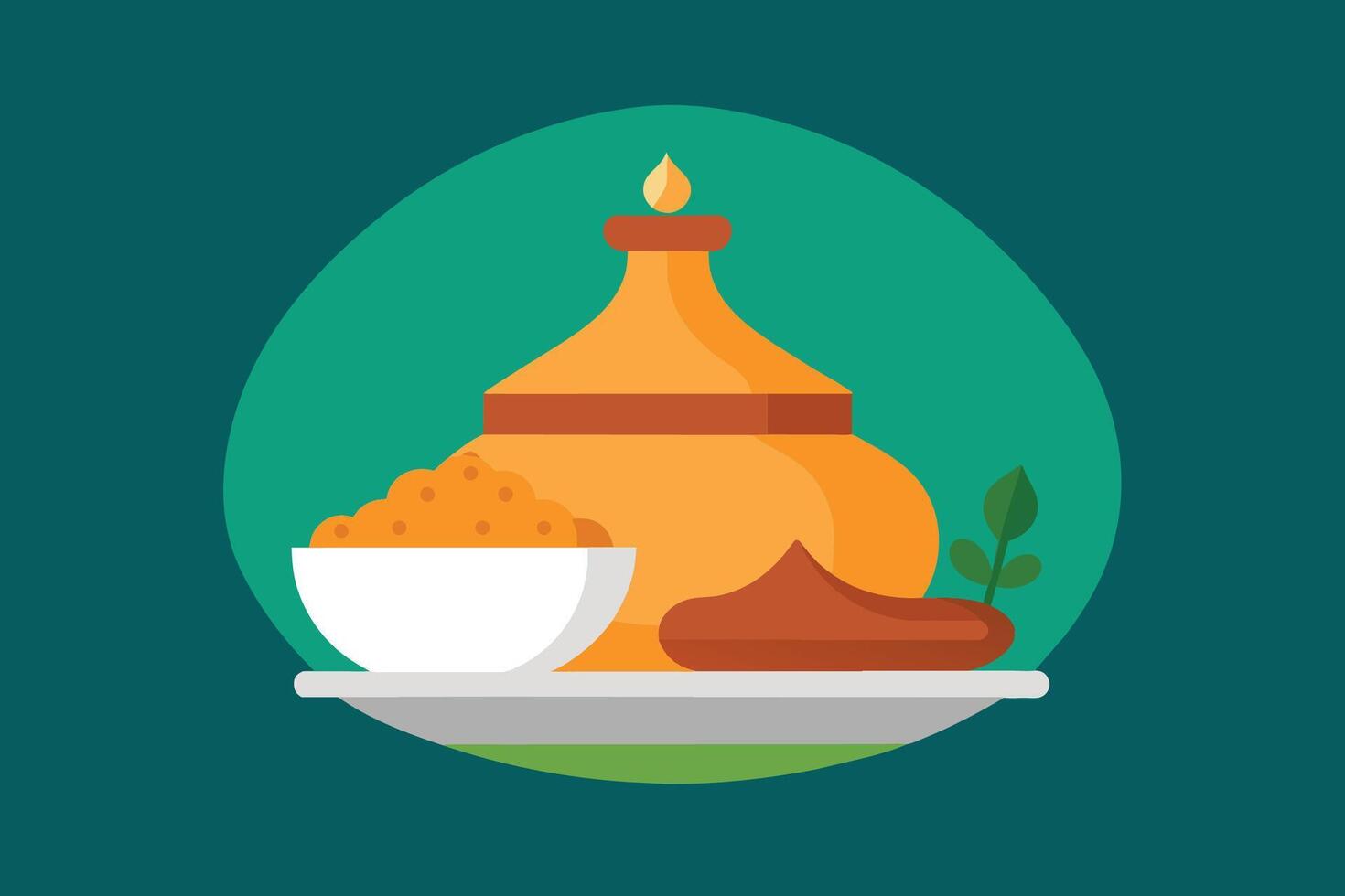 Iftar Ramadhan Menu Food On Traditional Tajine Vector Illustration