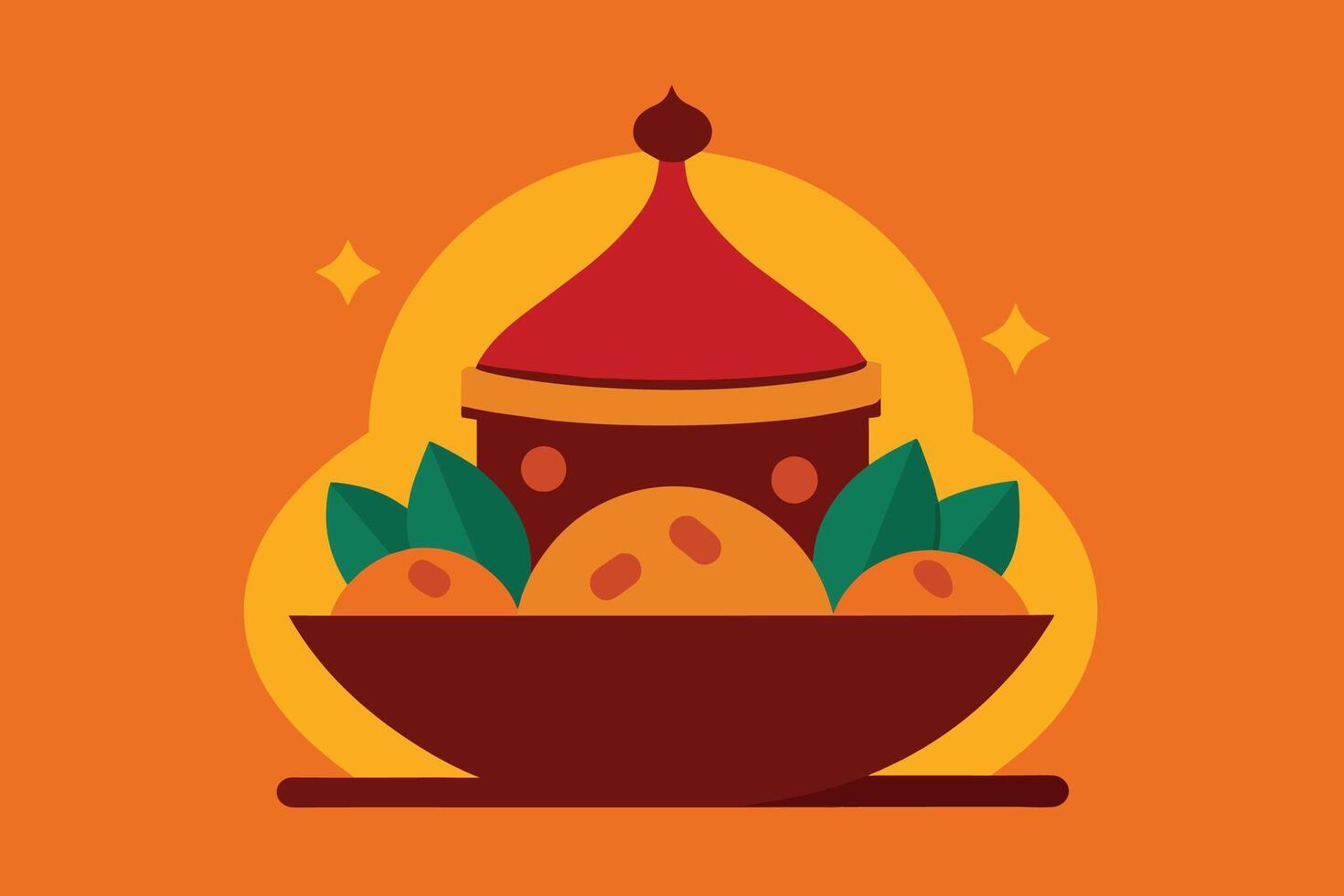 Iftar Ramadhan Menu Food On Traditional Tajine Vector Illustration