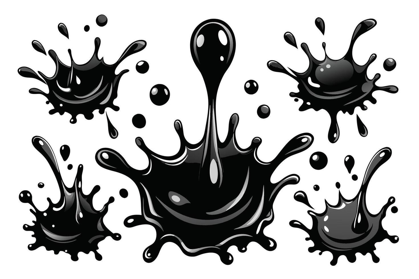 conjunto de negro chapoteo agua vector negro conjunto icono. Fresco gotita aislado negro conjunto icono. vector ilustración chapoteo agua en blanco antecedentes