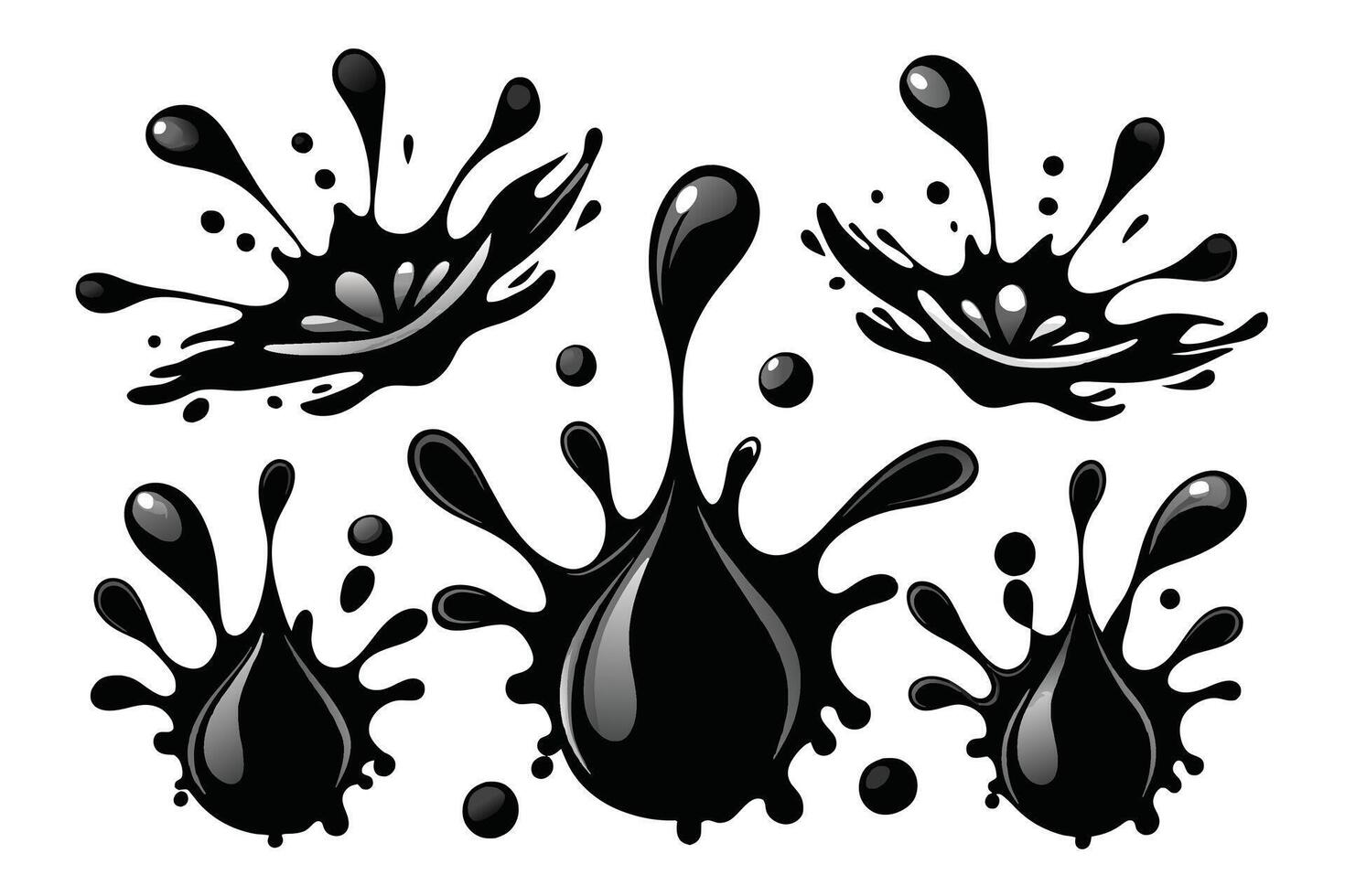 conjunto de negro chapoteo agua vector negro conjunto icono. Fresco gotita aislado negro conjunto icono. vector ilustración chapoteo agua en blanco antecedentes