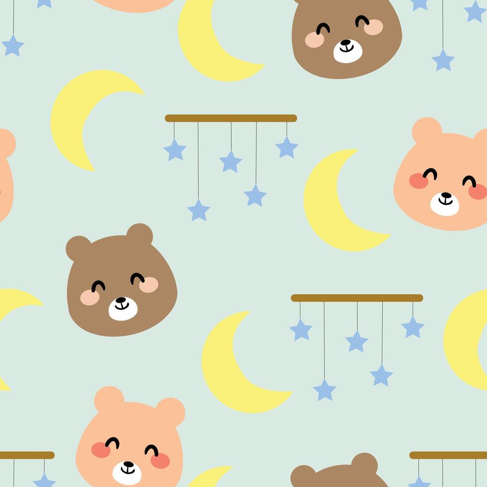 sin costura modelo con linda dibujos animados osos, Luna y estrellas para tela huellas dactilares, textiles, para niños ropa de dormir, regalo envase papel. para niños vistoso vector, plano estilo vector