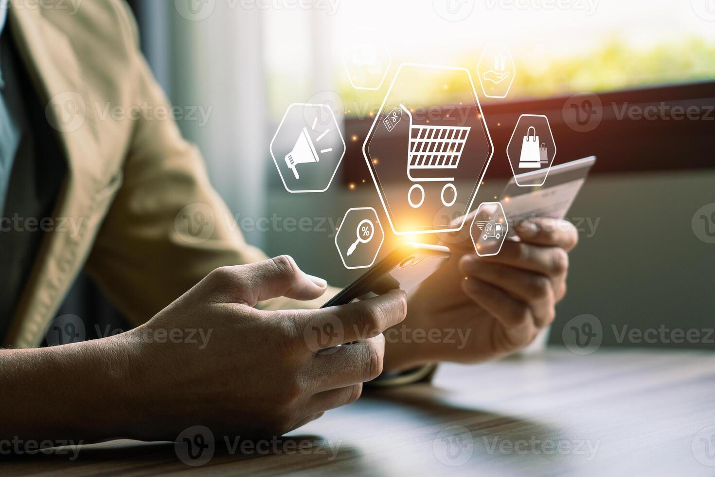 Online marketing, promotion and sale of products through the internet, such as via websites, social media, and applications, to increase sales and build customer relationships in the digital era photo