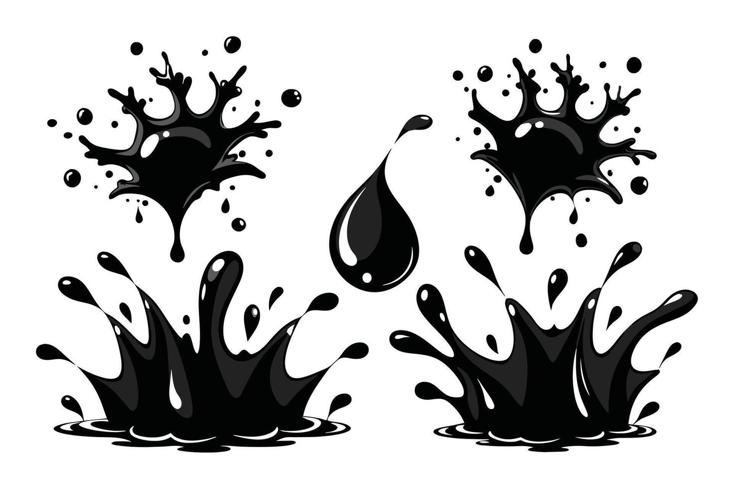 conjunto de negro chapoteo agua vector negro conjunto icono. Fresco gotita aislado negro conjunto icono. vector ilustración chapoteo agua en blanco antecedentes