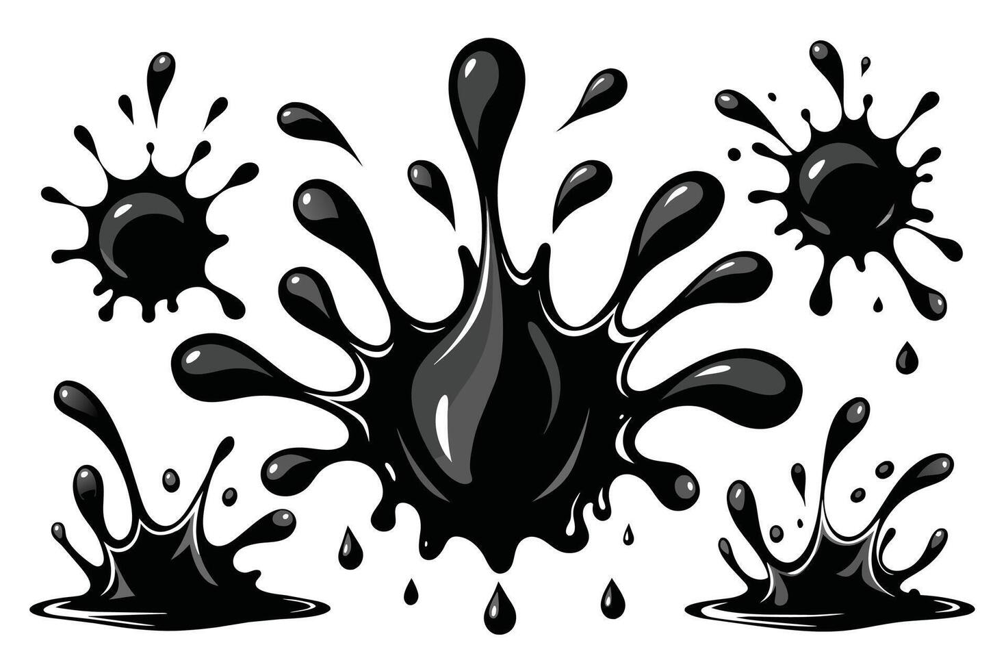 conjunto de negro chapoteo agua vector negro conjunto icono. Fresco gotita aislado negro conjunto icono. vector ilustración chapoteo agua en blanco antecedentes