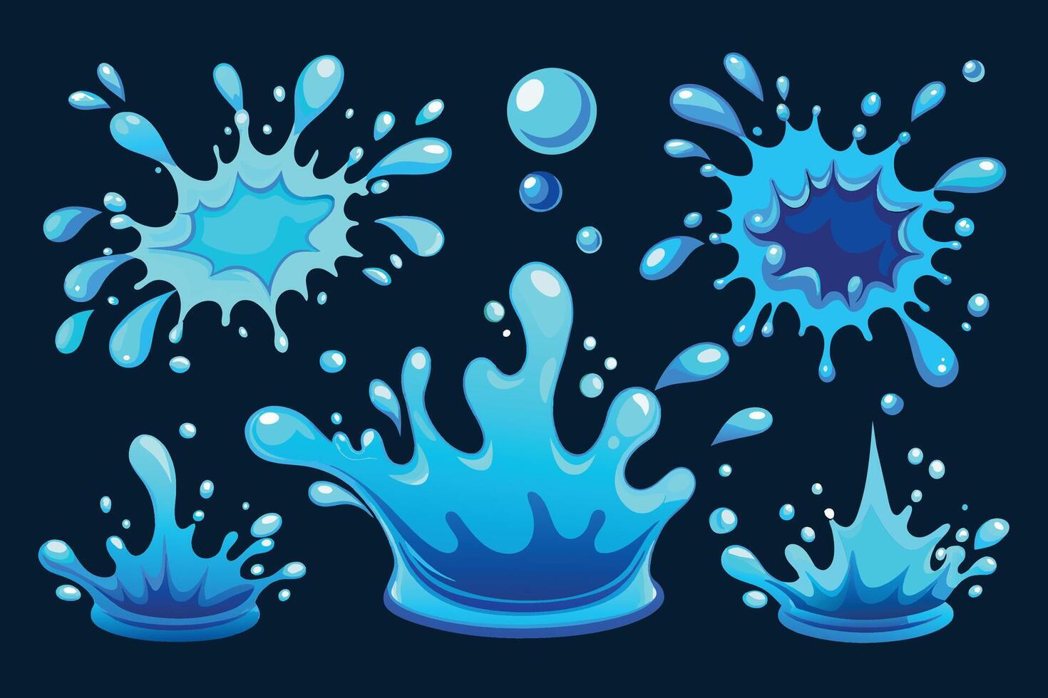 Set of Splash water vector set icon. Fresh droplet isolated black set icon. Vector illustration splash water on white background
