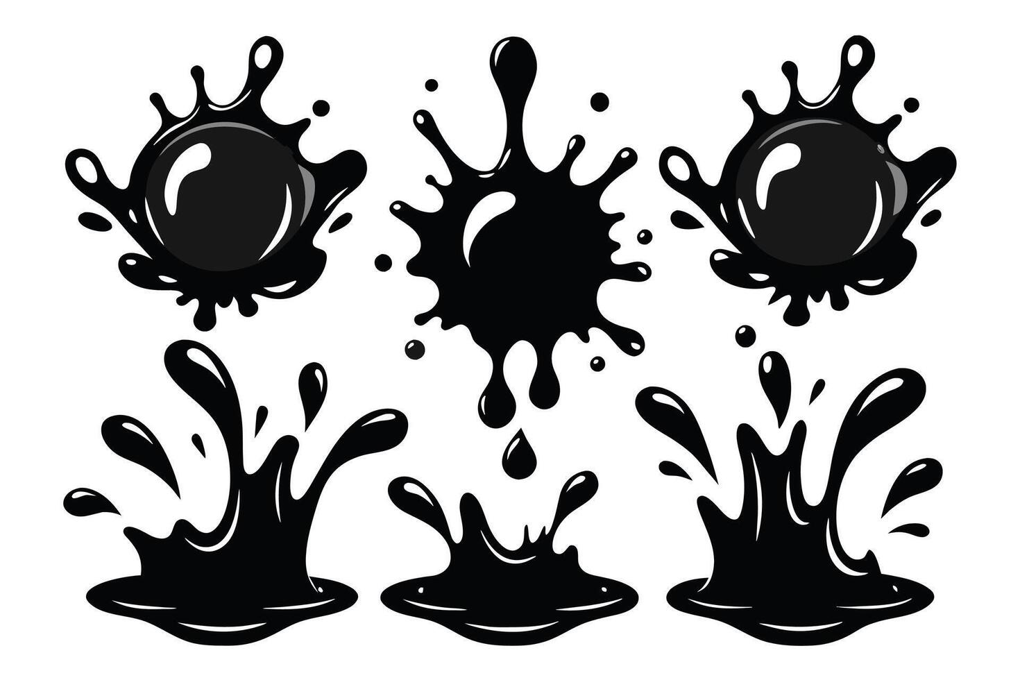 conjunto de negro chapoteo agua vector negro conjunto icono. Fresco gotita aislado negro conjunto icono. vector ilustración chapoteo agua en blanco antecedentes