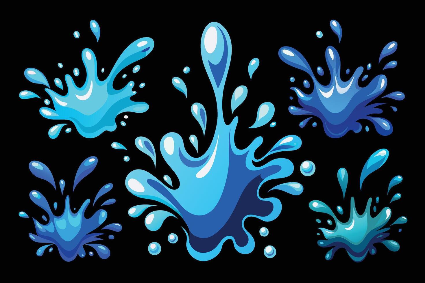 Set of Splash water vector set icon. Fresh droplet isolated black set icon. Vector illustration splash water on white background