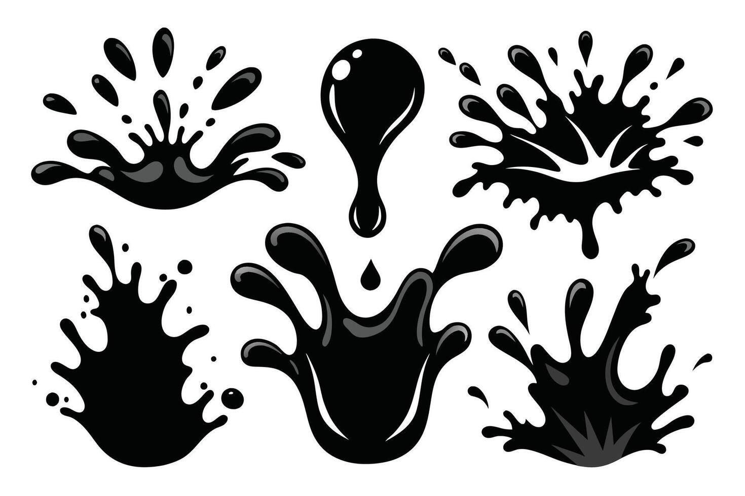conjunto de negro chapoteo agua vector negro conjunto icono. Fresco gotita aislado negro conjunto icono. vector ilustración chapoteo agua en blanco antecedentes