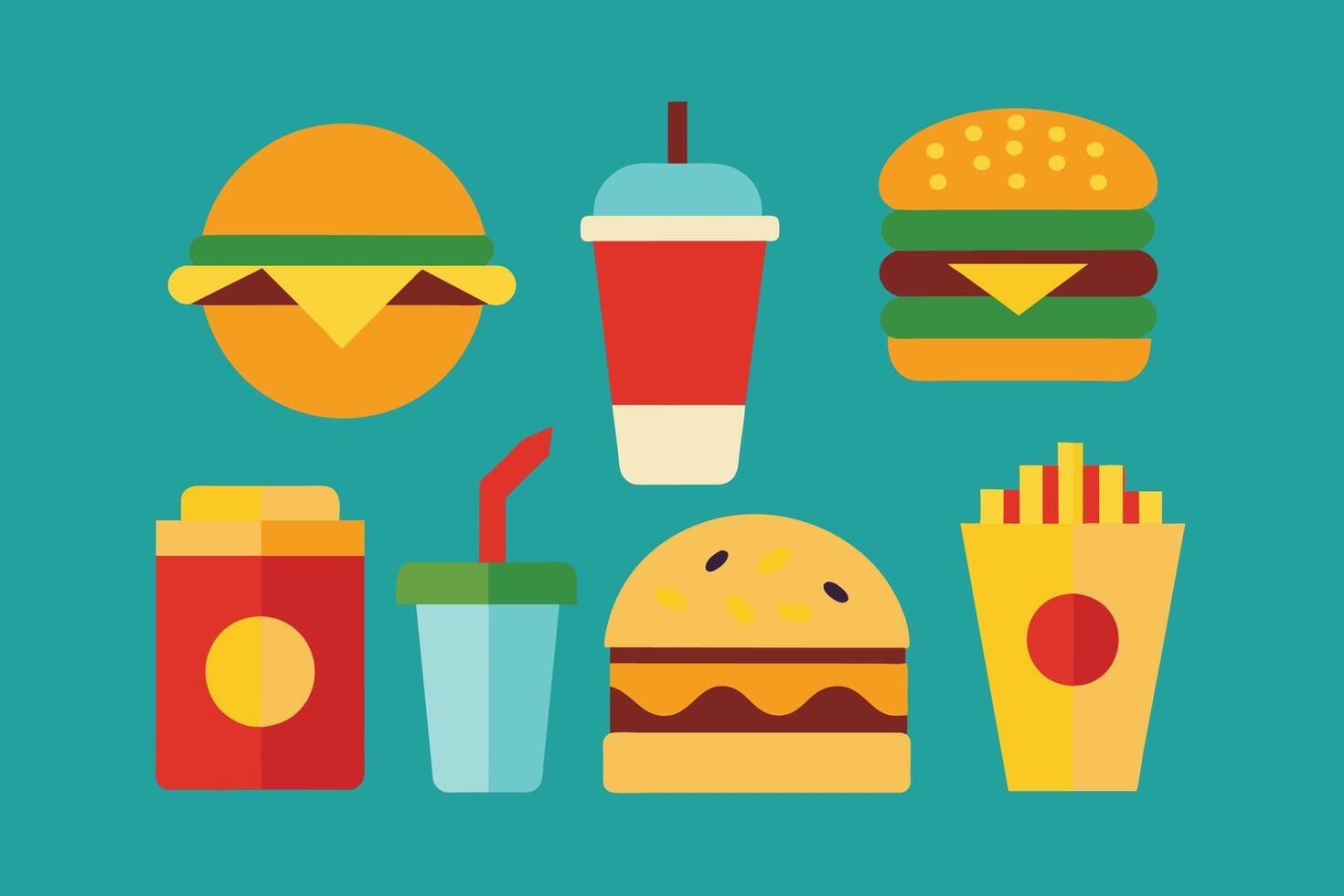 rápido comida icono diseño conjunto vector