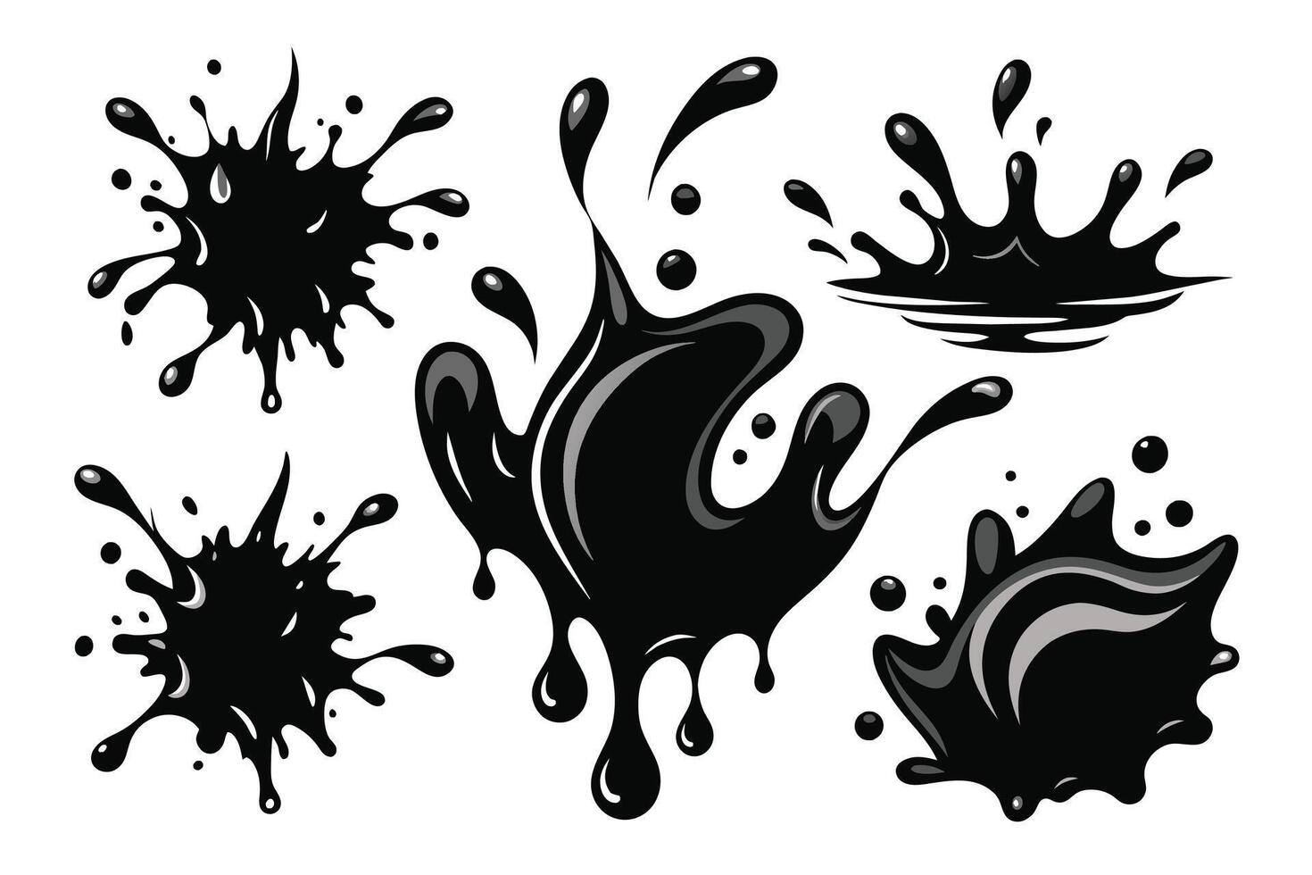 conjunto de negro chapoteo agua vector negro conjunto icono. Fresco gotita aislado negro conjunto icono. vector ilustración chapoteo agua en blanco antecedentes