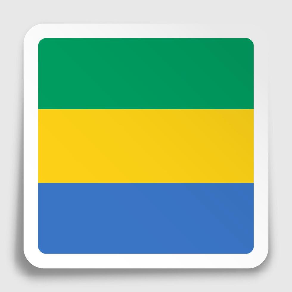 Gabon flag icon on paper square sticker with shadow. Button for mobile application or web. Vector
