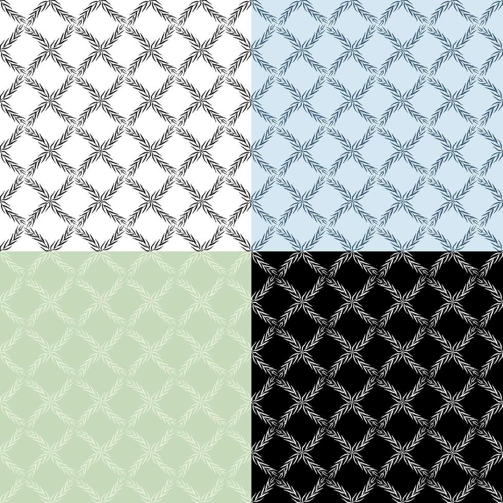 set of seamless patterns with checkered silhouettes of WILLOW tree leaves. Ornament for decoration and printing on fabric. Design element. Vector
