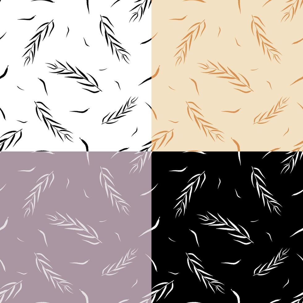 set of seamless patterns with silhouettes of WILLOW tree leaves. Ornament for decoration and printing on fabric. Design element. Vector