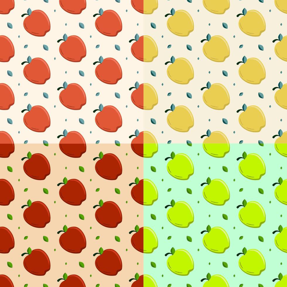 set of seamless patterns with Sweet apple for breakfast. Collecting autumn harvest of fruits. Ornament for decoration and printing on fabric. Design element. Vector