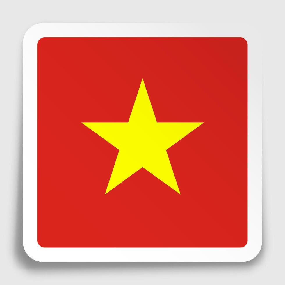 Vietnam flag icon on paper square sticker with shadow. Button for mobile application or web. Vector