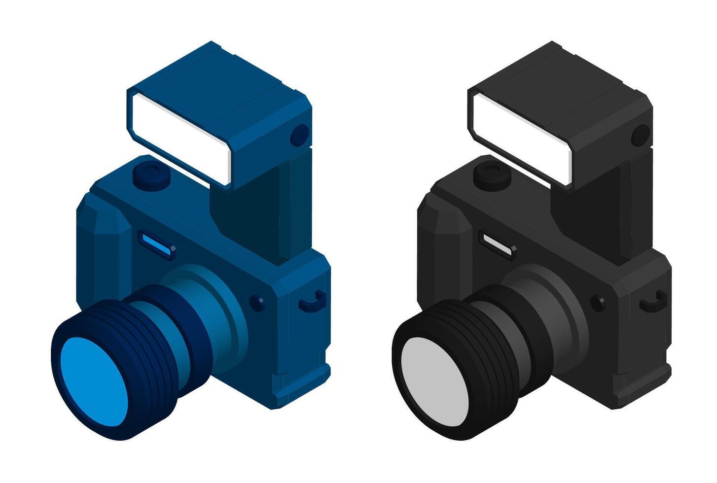 Isometric photo camera, equipment for photography and selfie. World Photography Day August 19th. Realistic 3D vector