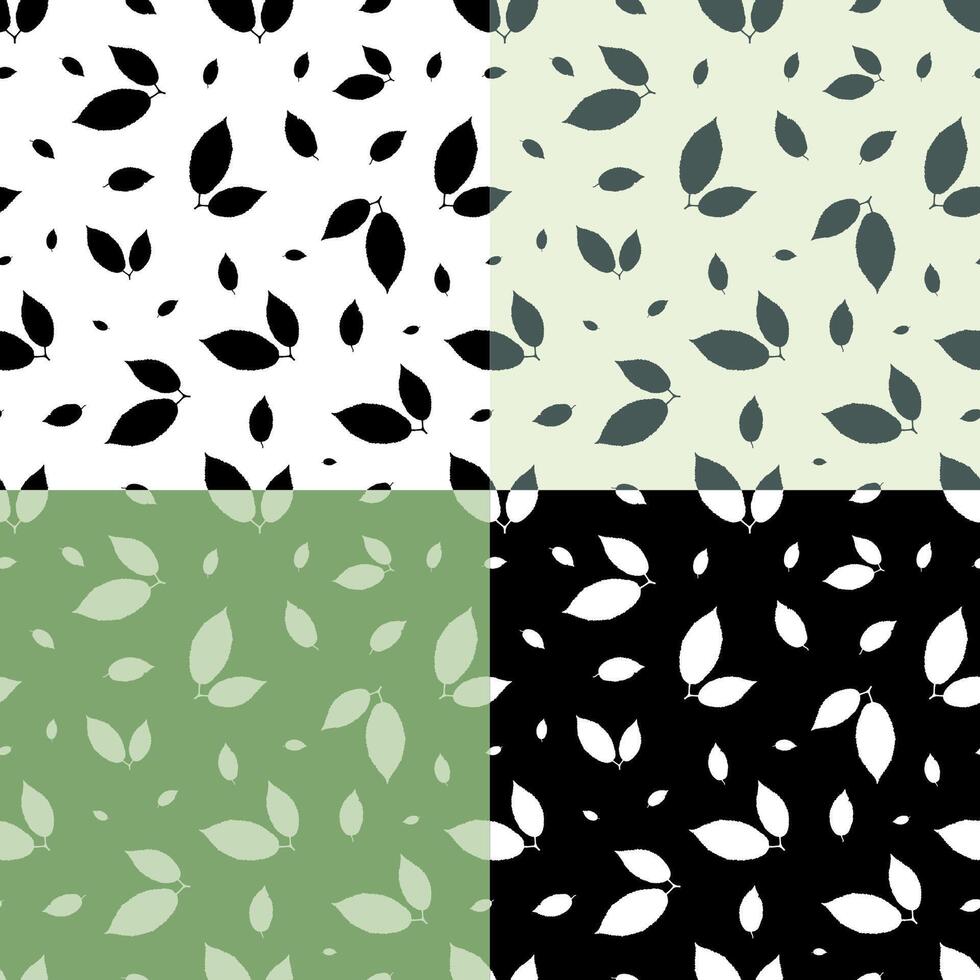 set of seamless patterns with silhouettes of ash tree leaves. Ornament for decoration and printing on fabric. Design element. Vector