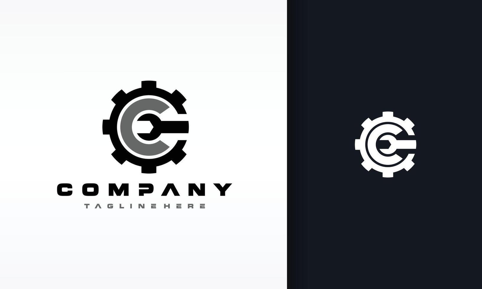 letter C gear wrench logo vector