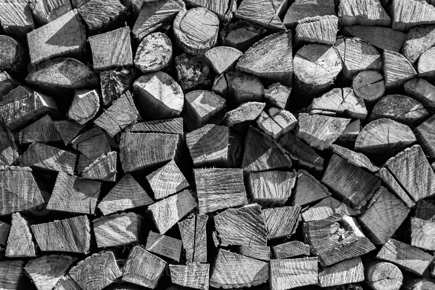 Fotografía sobre el tema de la gran pared de troncos de árboles de roble apilados en las grietas foto