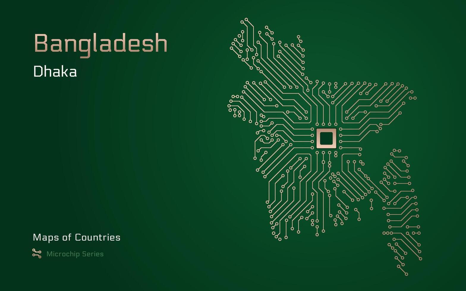 Bangladesh Map with a capital of Dhaka Shown in a Microchip Pattern with processor. E-government. World Countries vector maps. Microchip Series