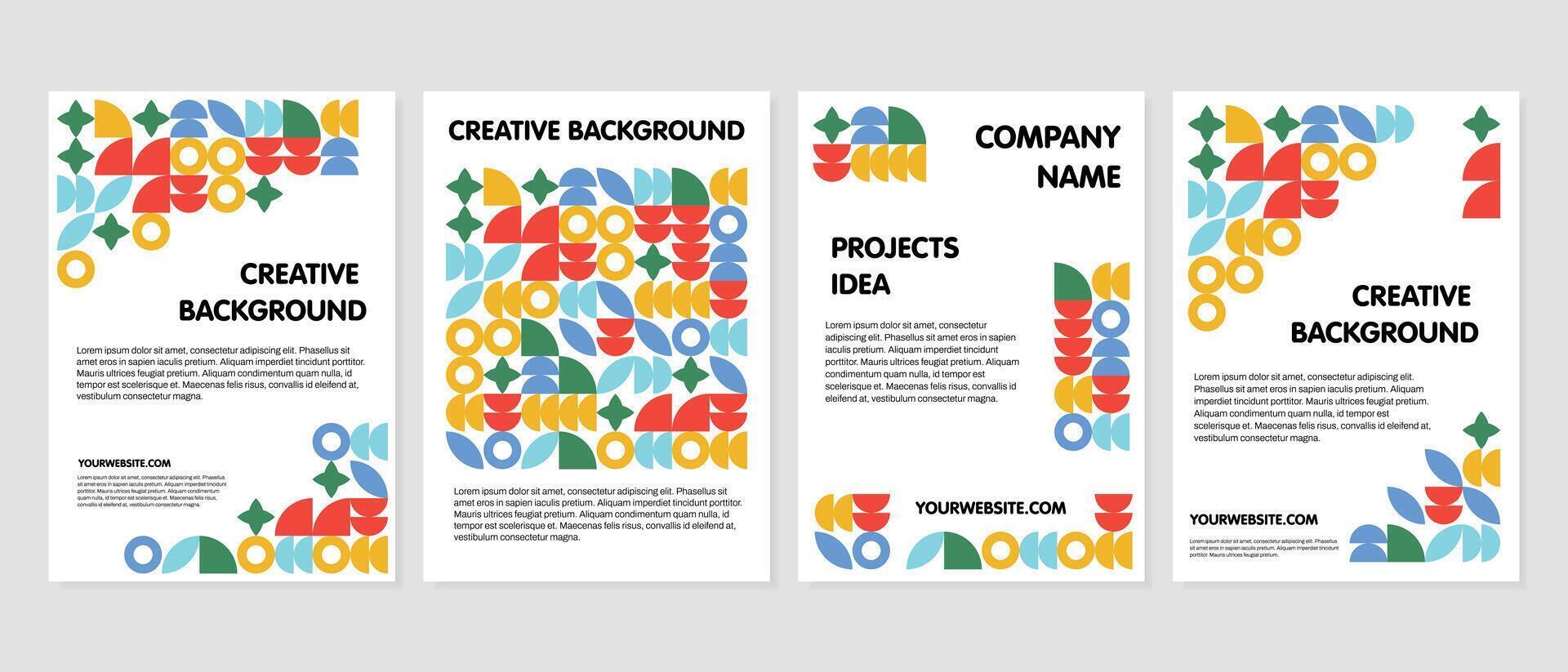 Business presentation vector A4 vertical orientation front page mock up set. Corporate report cover. Modern design poster flyer brochure cover layout template with abstract geometric graphic elements.