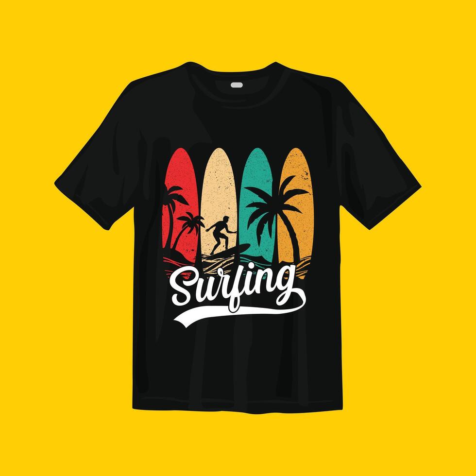 Surfing Summer T-Shirt Design vector