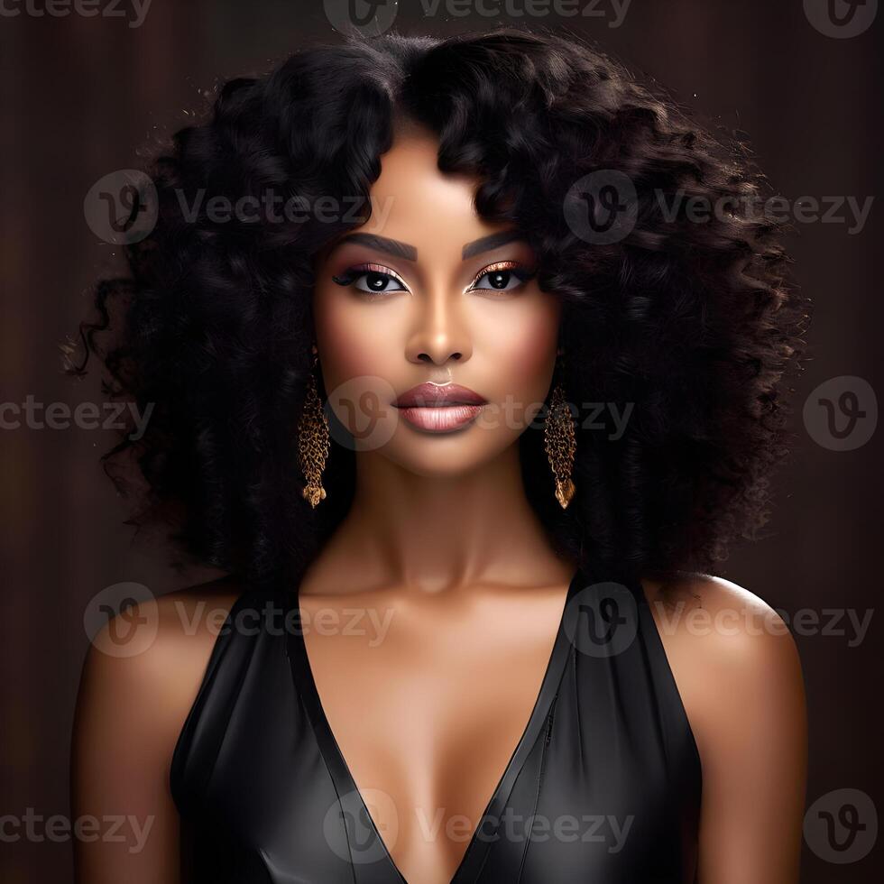 AI generated Beauty portrait of African American girl with afro hair. Illustration AI Generativ photo