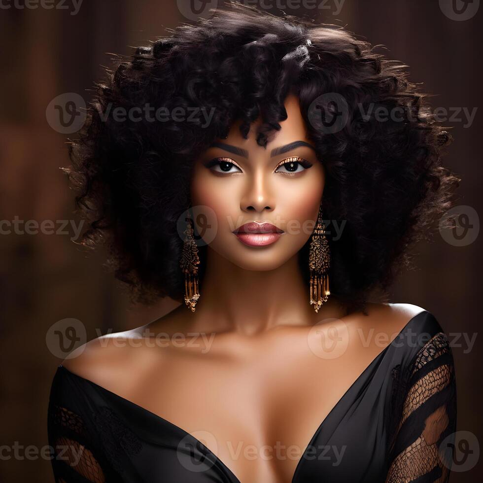 AI generated Beauty portrait of African American girl with afro hair. Illustration AI Generativ photo